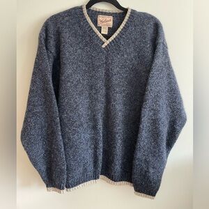 WOOLRICH - vintage v-neck wool blend sweater, blue and white size XL